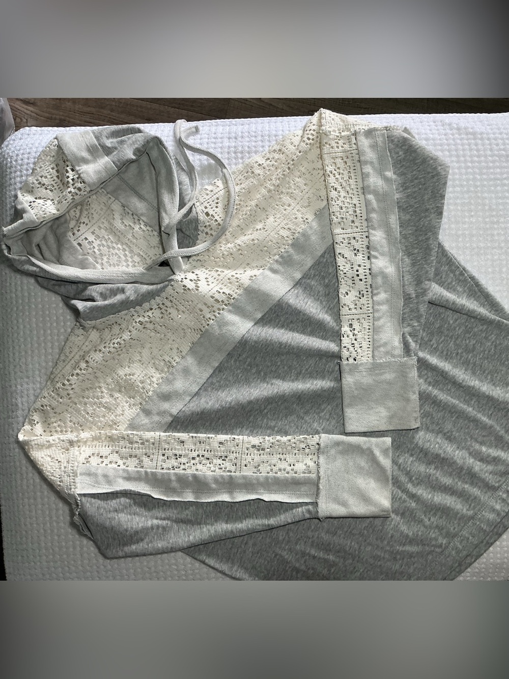Coco + Carmen Gray Knit Hoodie with Cream Lace Inset